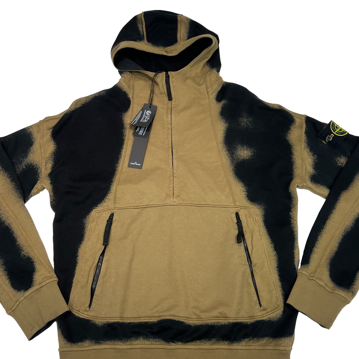 Stone Island Black and Green Hand Sprayed Compass-Patch Cotton Half-Zip Hoodie