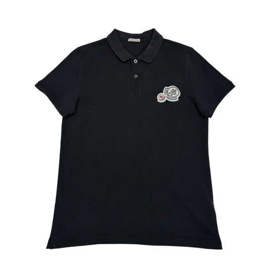 Moncler Black Large Patch Logo Polo Shirt