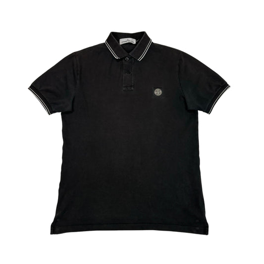 Stone Island Black Box Logo Striped Polo Shirt