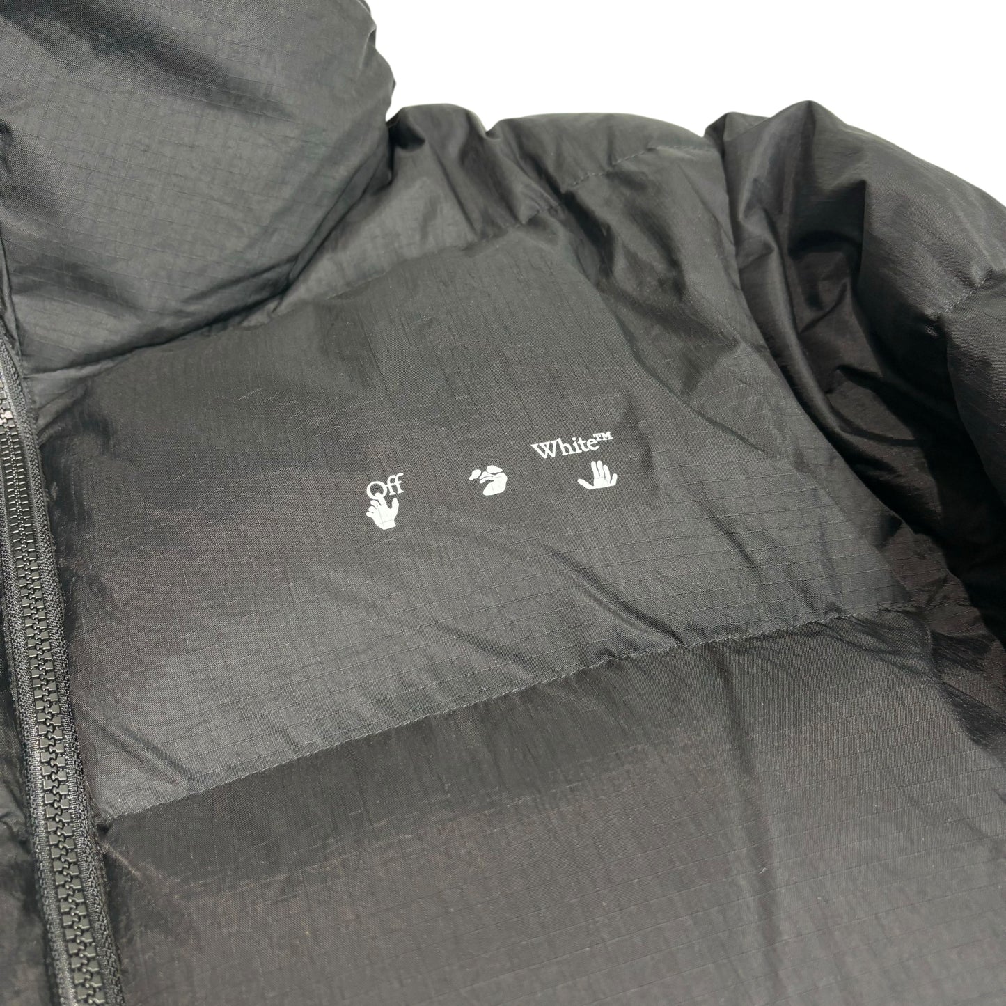 OFF-White Black Long Line Small Logo Design Puffer Coat