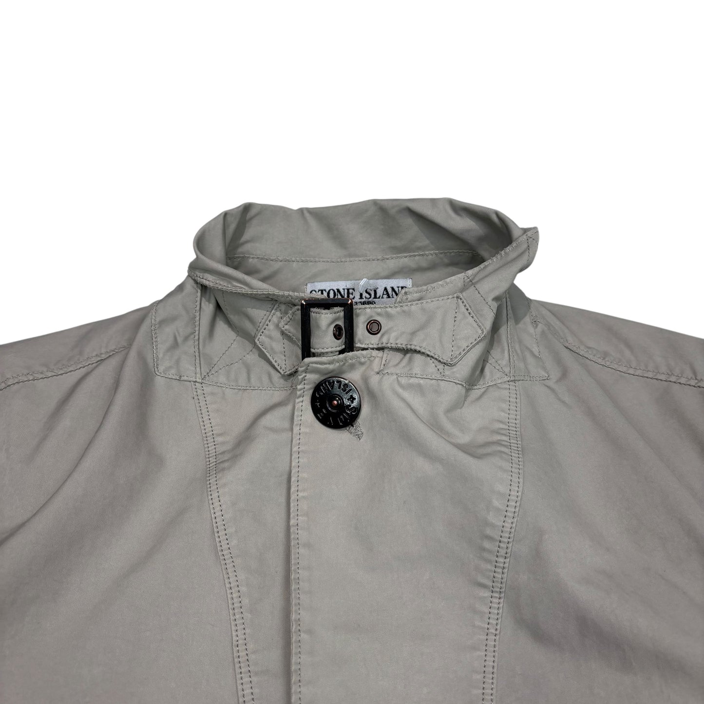 Stone Island Beige Button Up Compass Patch Hoodless Overshirt Jacket