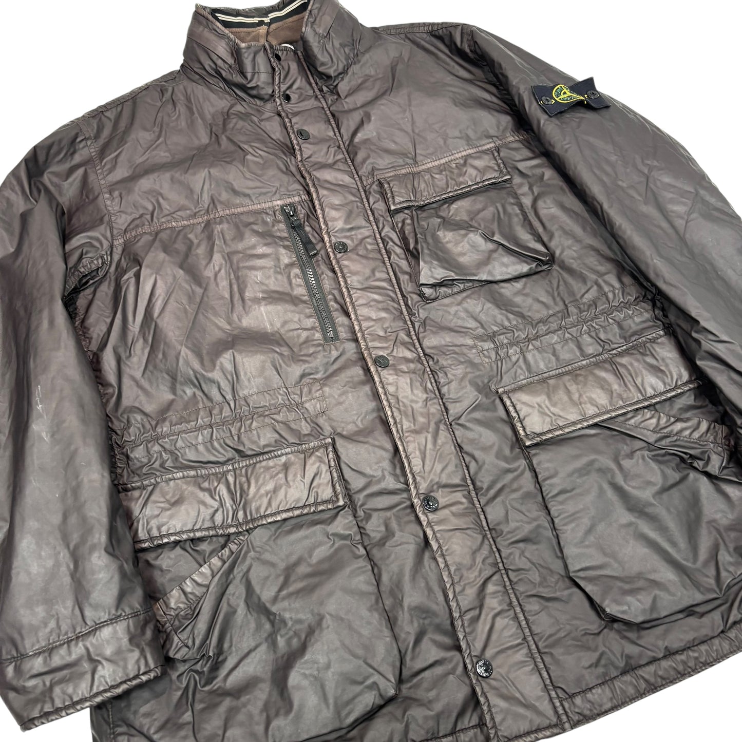 Stone Island Brown Mussola Gommata Compass Patch Coat