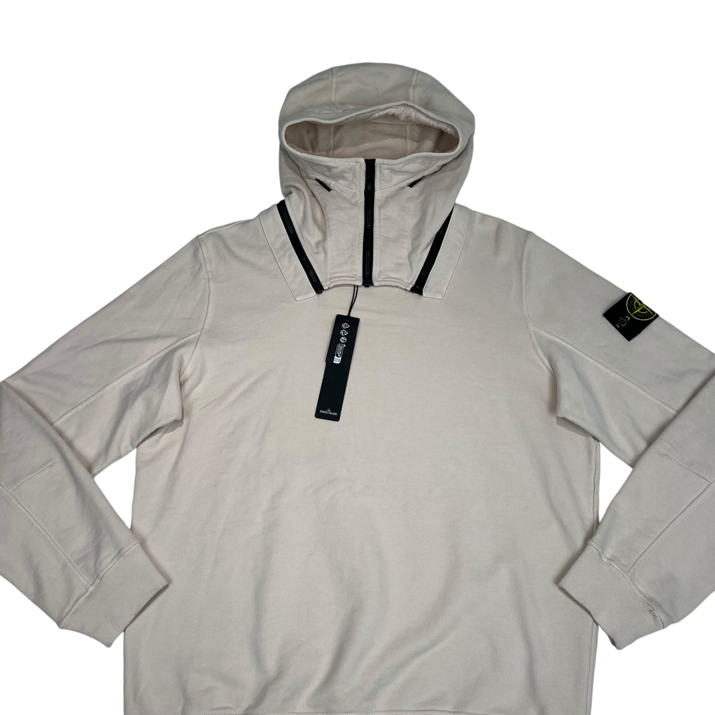 Stone Island Cream Compass Patch Detachable Hood Cotton Hoodie