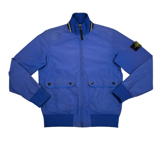 Stone Island Blue Compass-Patch Striped Collar Overshirt Jacket