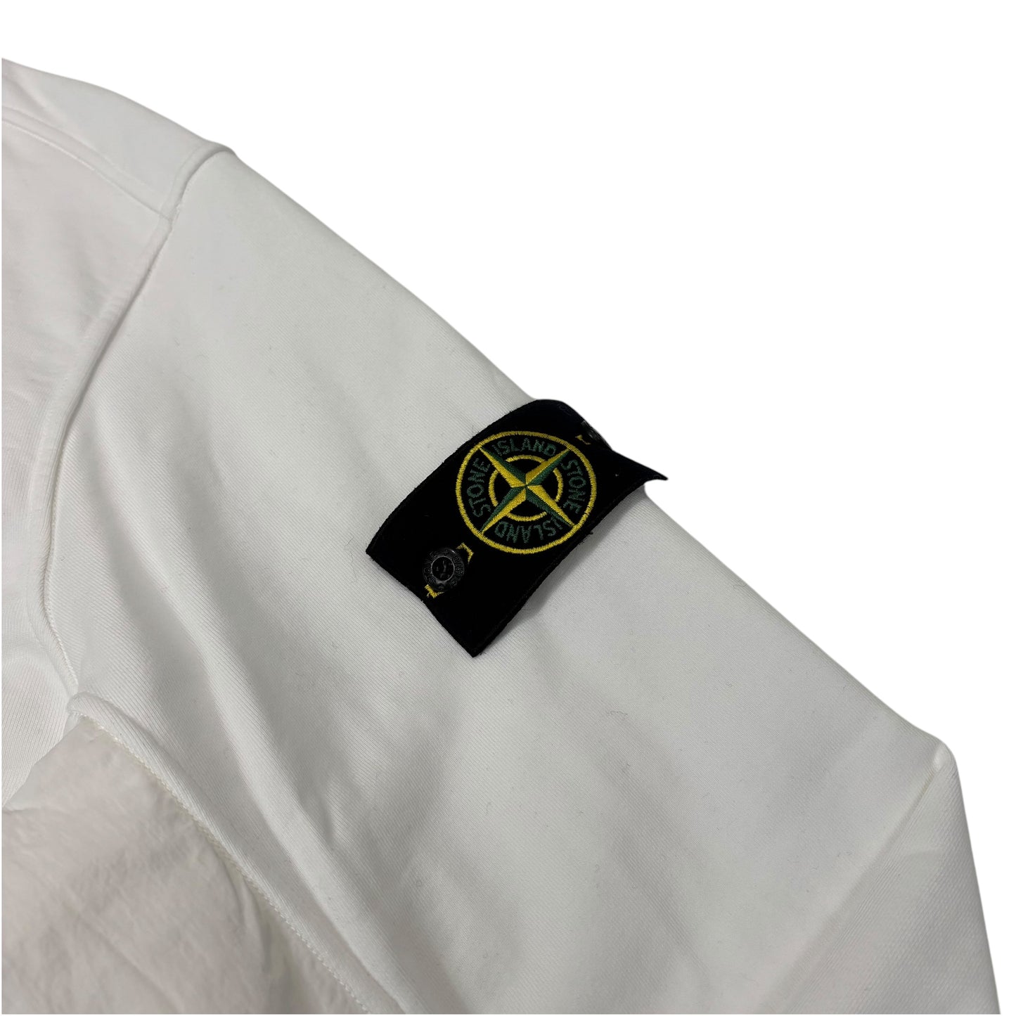 Stone Island White Nylon Pocket Compass Patch Crewneck Jumper