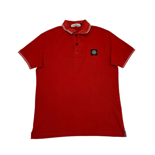 Stone Island Orange Box Logo Striped Polo Shirt