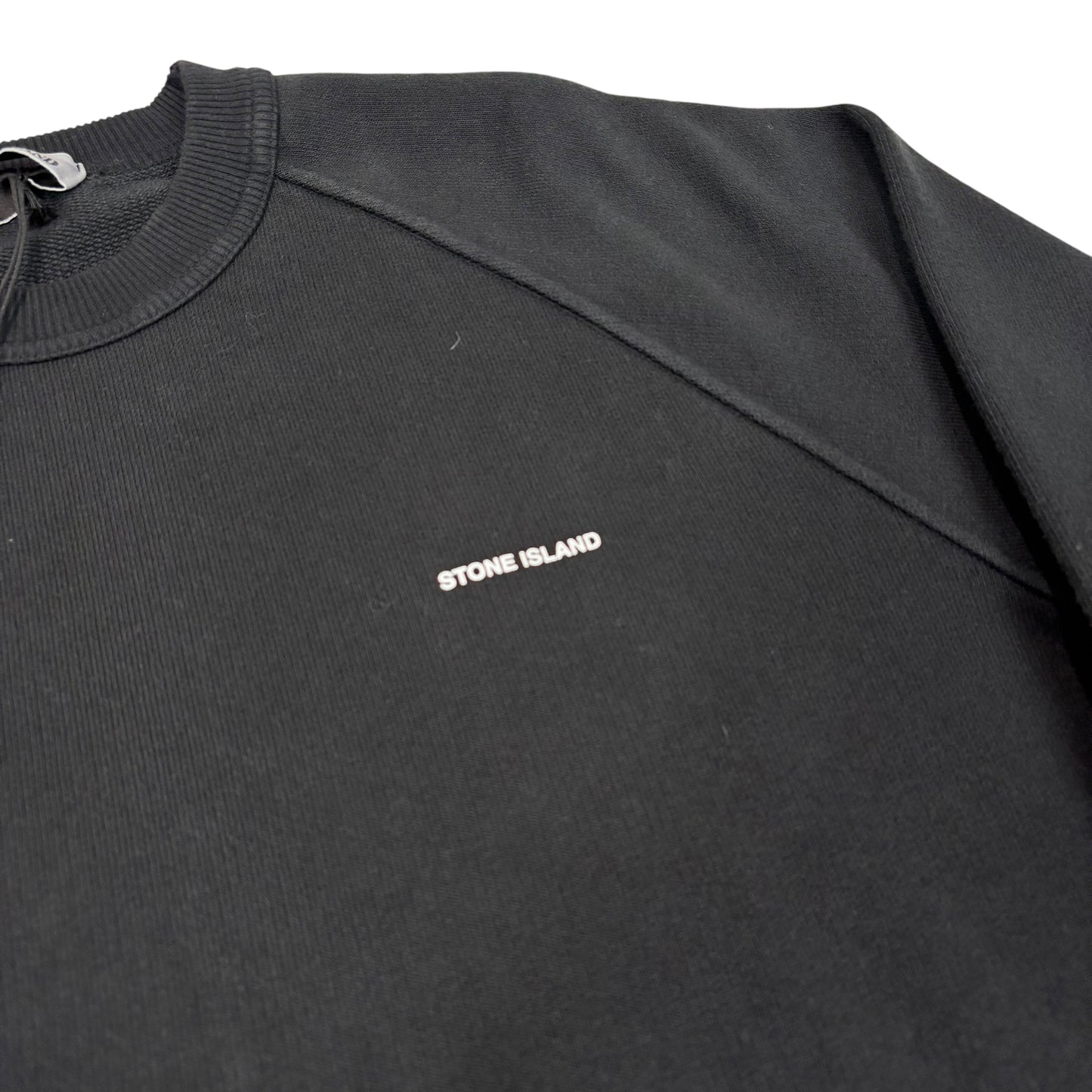 Stone Island Black Logo-Appliqué Spell Out Thick Cotton Crewneck Jumper