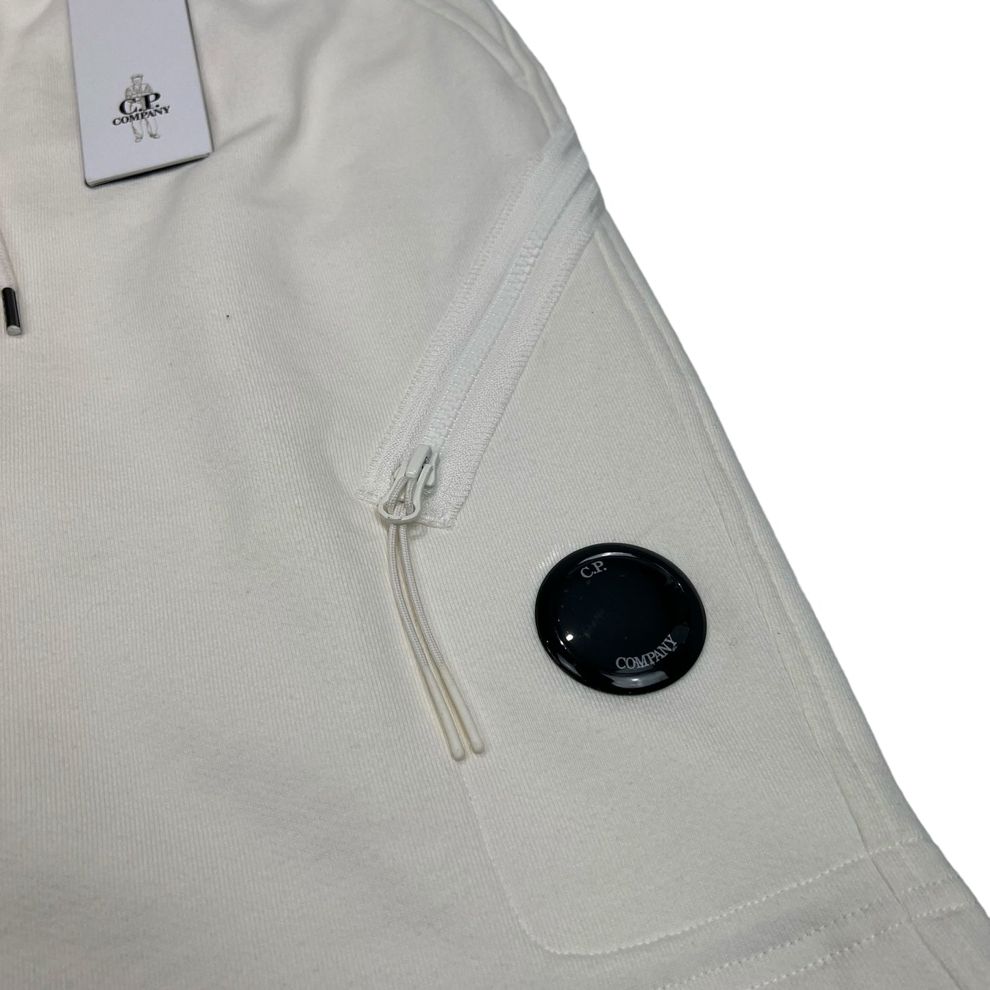 CP Company White Diagonal Raised Fleeced Zipped Pocket Shorts