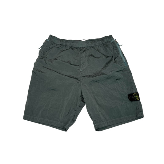 Stone Island Teal Patch-Logo Nylon Metal in Econyl Regenerated Nylon Shorts