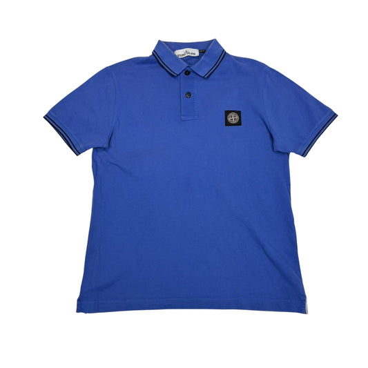 Stone Island Blue with Black Stripes Patch Logo Polo Shirt