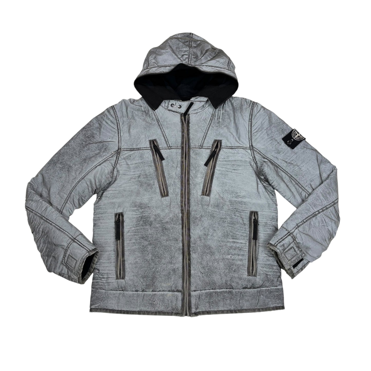 Stone Island Silver Liquid Reflective Quilted Jacket