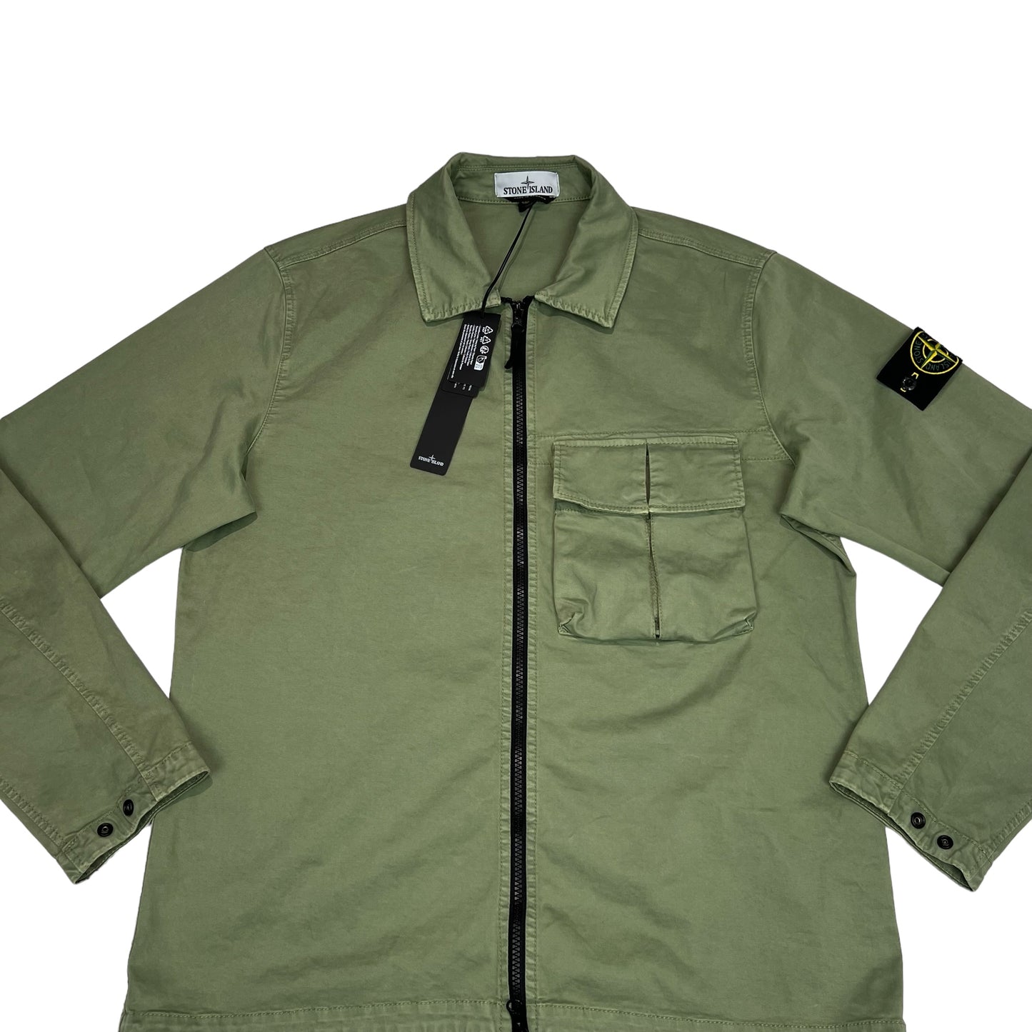 Stone Island Green Compass Patch Single Pocket Overshirt Jacket