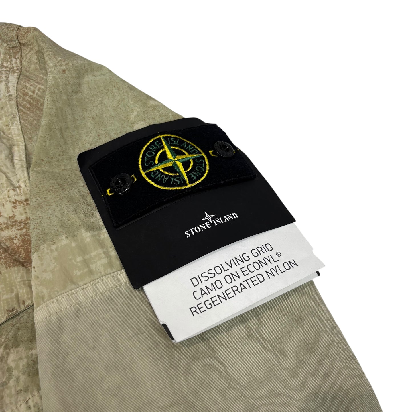 Stone Island Desert Tan Dissolving Grid Camo on Econyl Regenerated Nylon with Hidden Hood Jacket