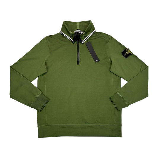 Stone Island Forest Green Collar Detail Quarter Zip Compass Patch Jumper