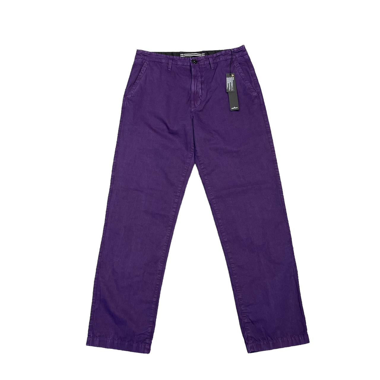 Stone Island Purple Brushed Cotton Canvas Chino Trousers