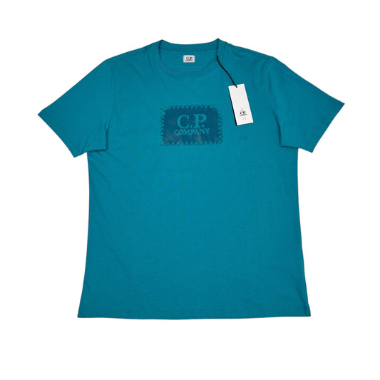 CP Company Blue Large Box Logo Spell Out TShirt