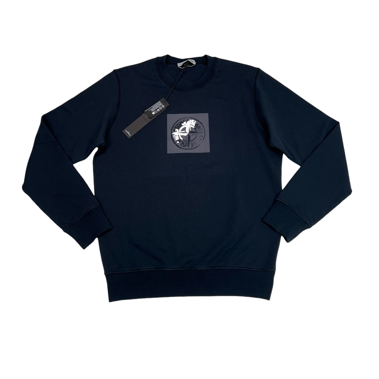 Stone Island Navy Blue Institutional One Badge Print Crewneck Jumper