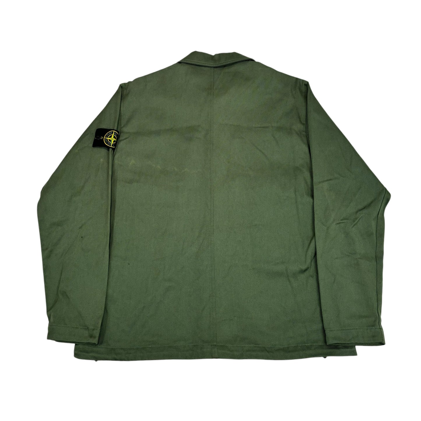 Stone Island Green 3/4 Zip Pocket Detail Compass-Patch Overshirt Jacket