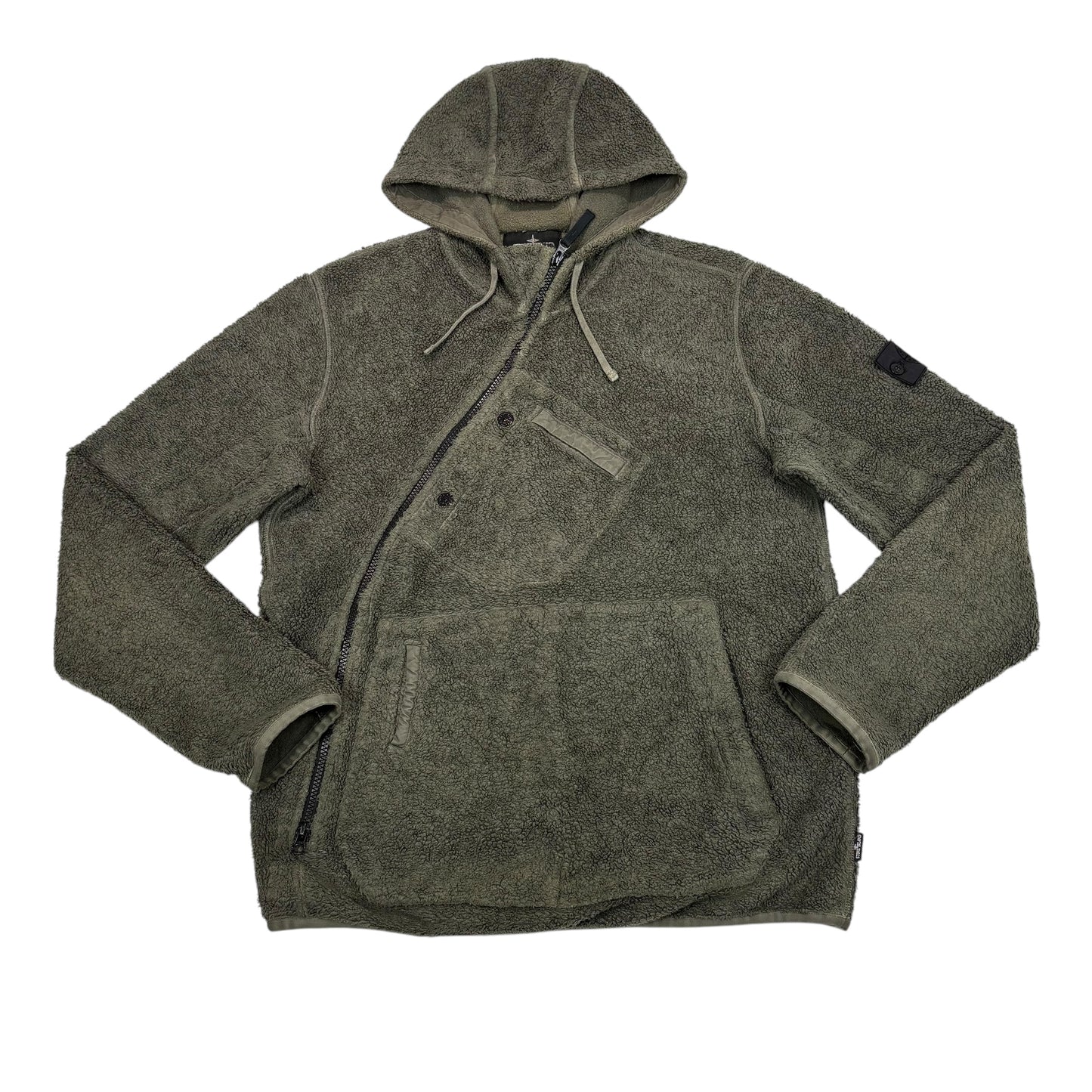 Stone Island Green Fleece Shadow Project Diagonal Zip Hoodie