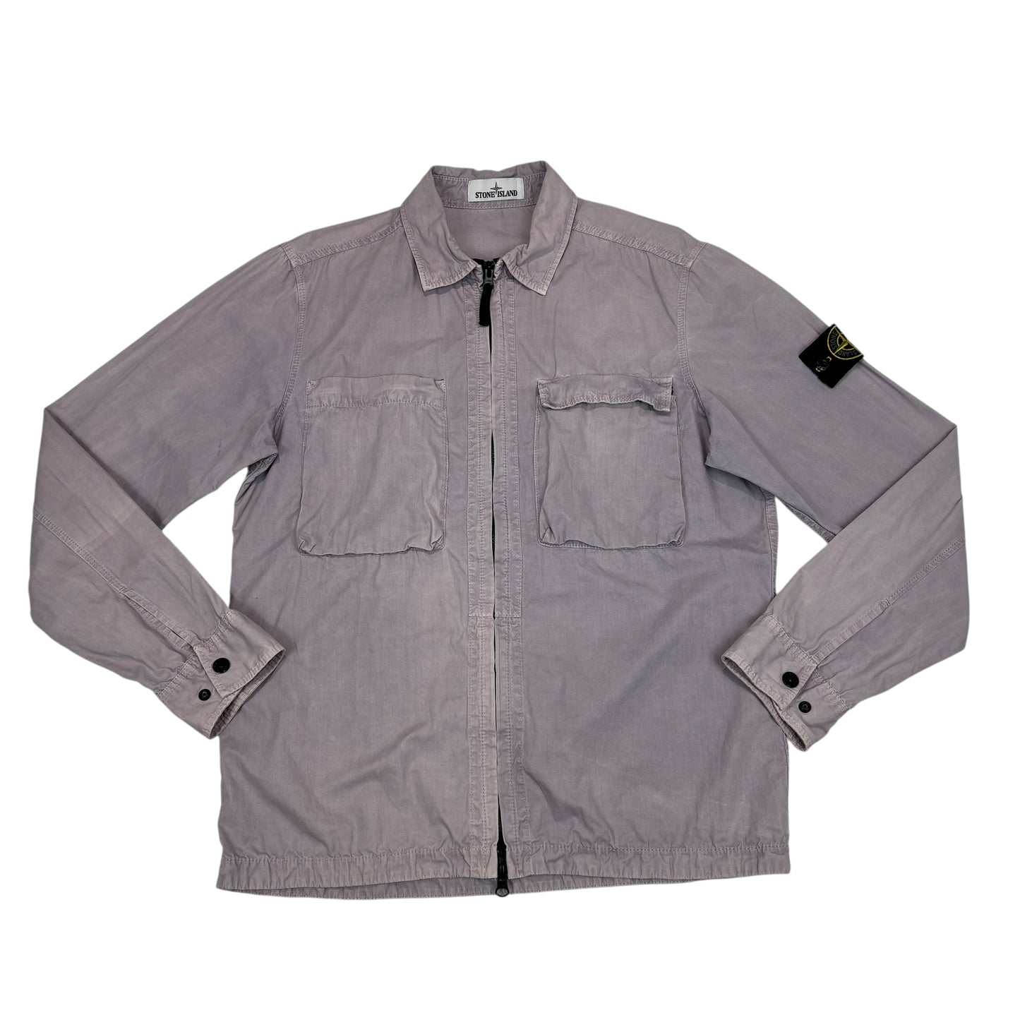 Stone Island Baby Blue Brushed Cotton Double Pocket Compass Patch Overshirt Jacket