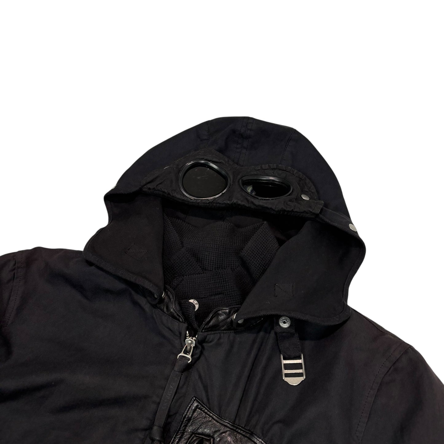 CP Company Black Leather Pocket Detail Double Goggle Jacket