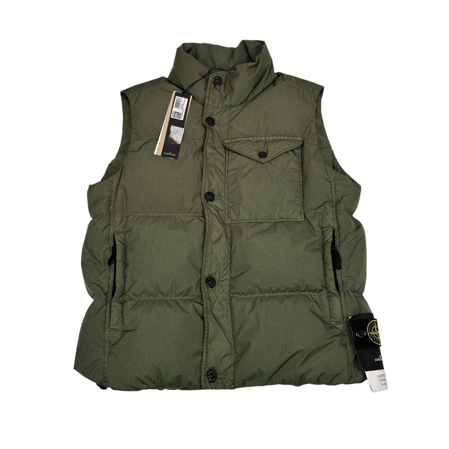 Stone Island Green Garment Dyed Crinkle Reps R-NY Down Gilet