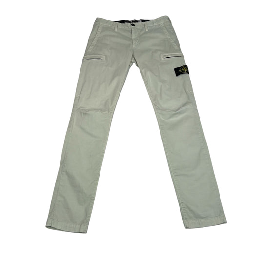 Stone Island White Zip-Pocket Brushed Cotton Cargo Trousers