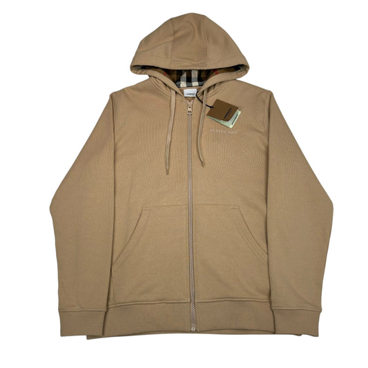 Burberry Beige Zip Up Logo Embroidery Hoodie