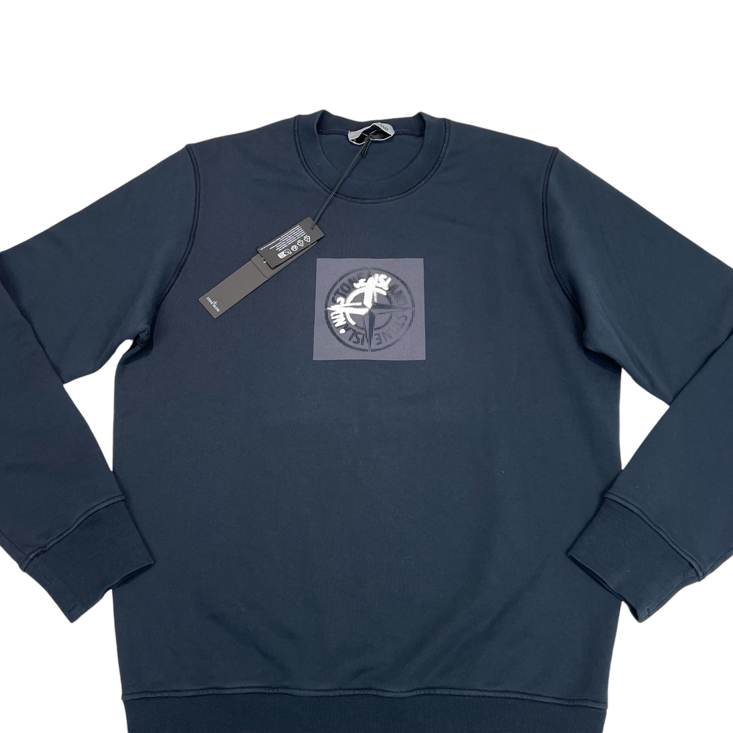 Stone Island Navy Blue Institutional One Badge Print Crewneck Jumper