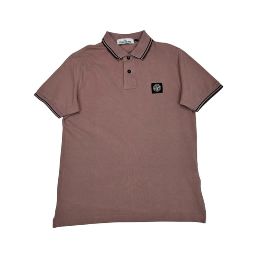 Stone Island Salmon Pink  Box Logo Striped Polo Shirt