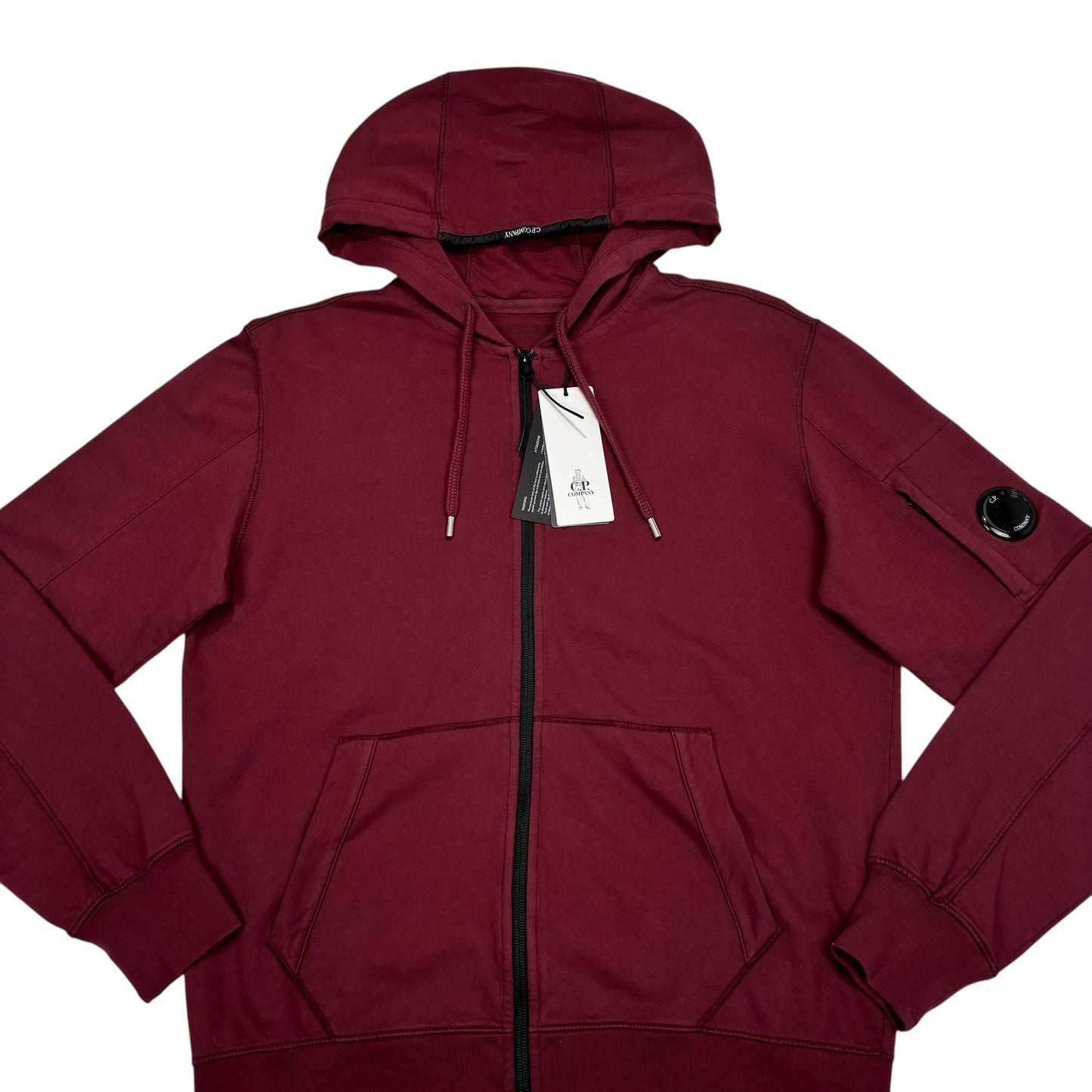 CP Company Burgundy Red Single Goggle Zip Up Hoodie