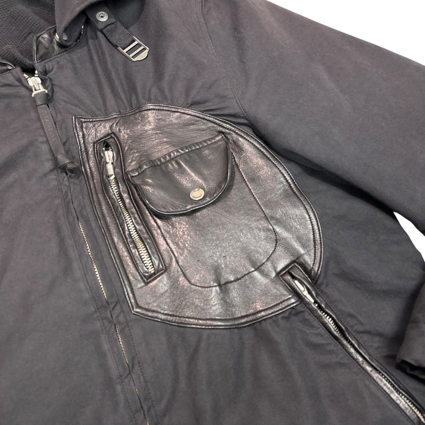 CP Company Black Leather Pocket Detail Double Goggle Jacket