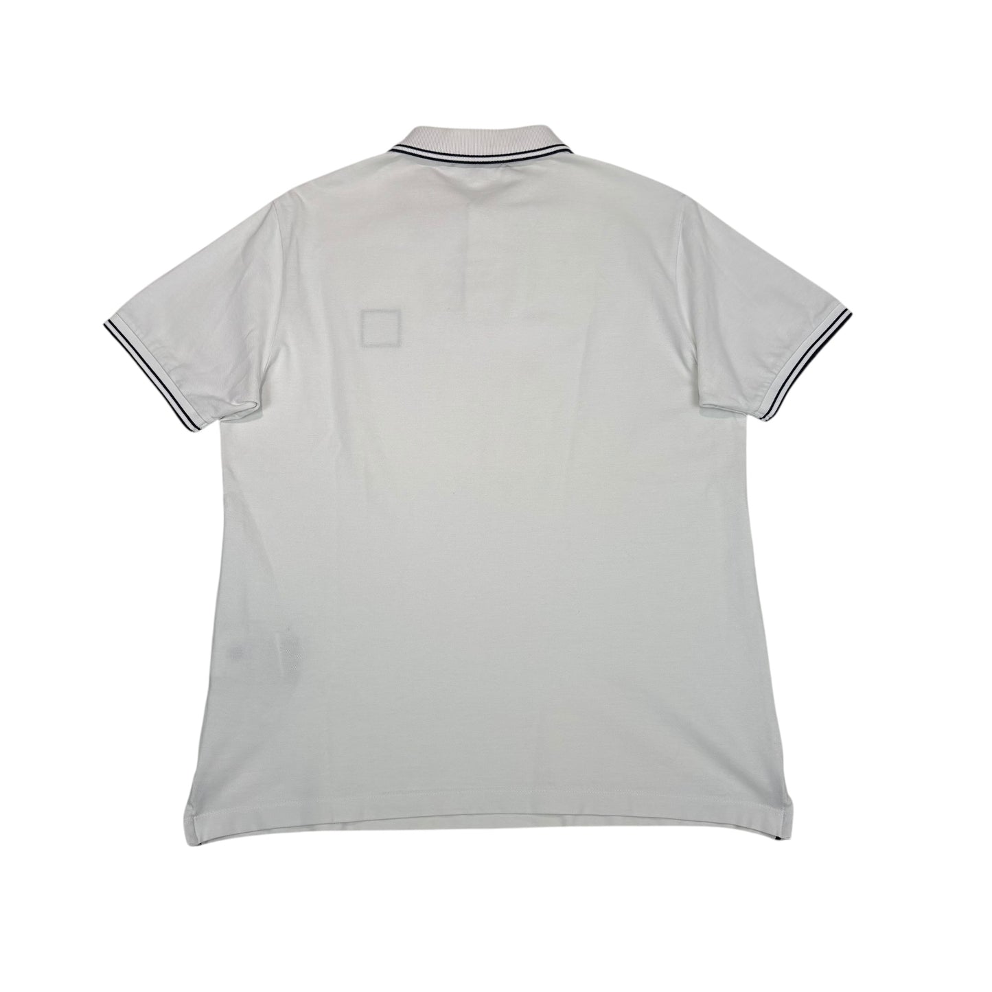 Stone Island White  Box Logo Striped Polo Shirt