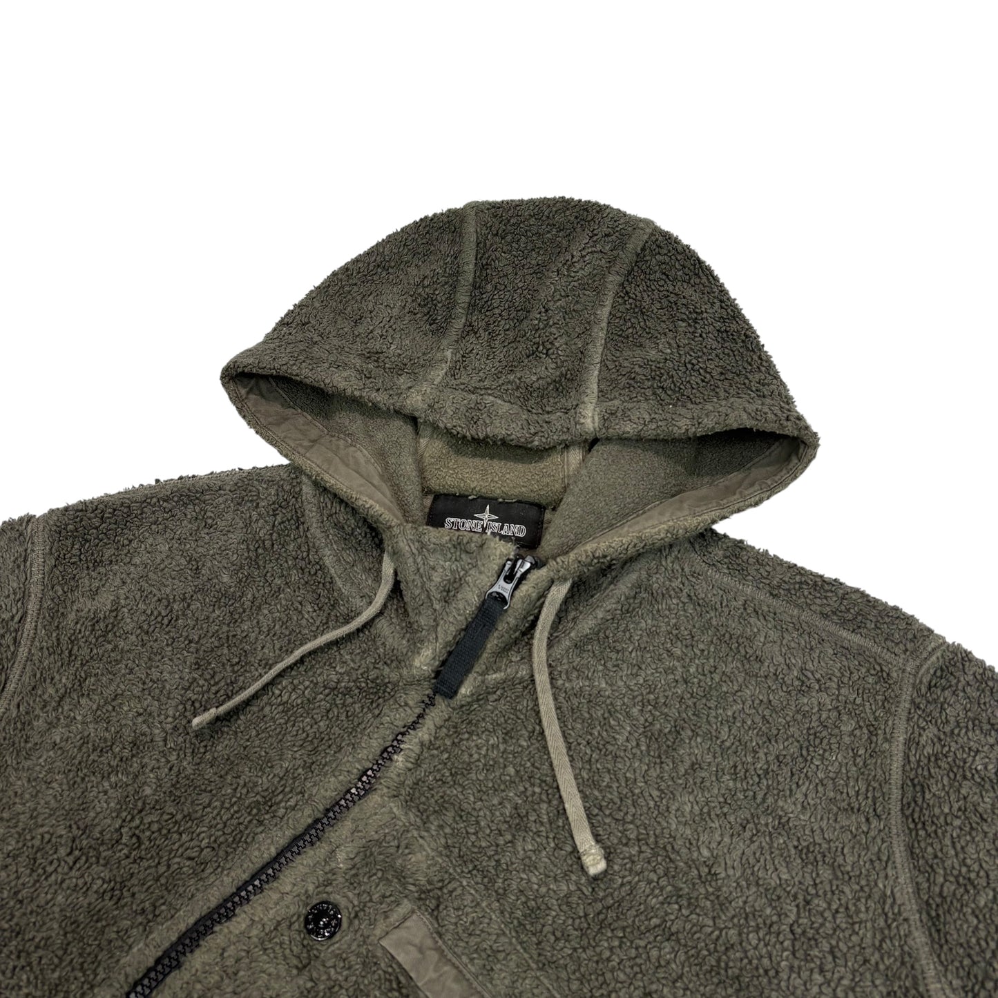 Stone Island Green Fleece Shadow Project Diagonal Zip Hoodie