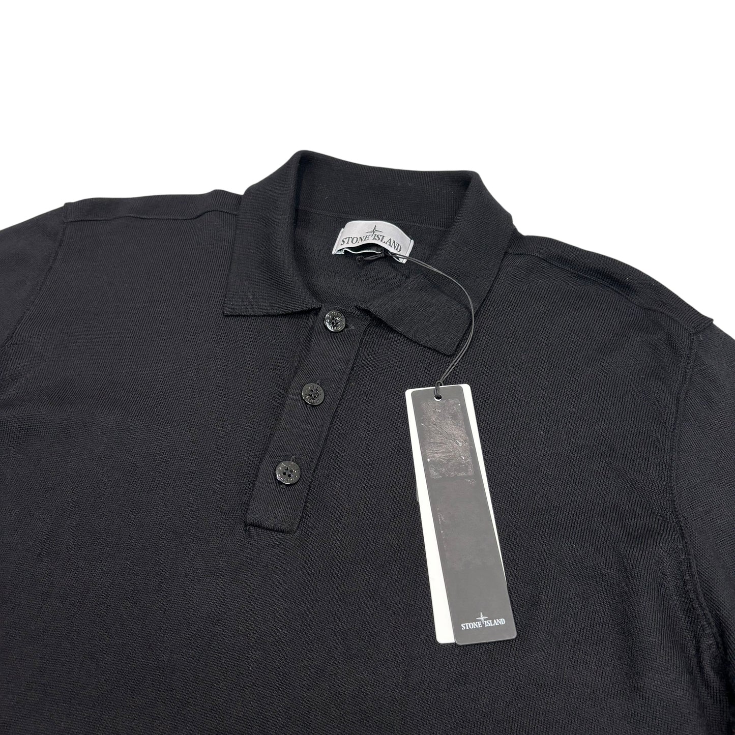 Stone Island Black Button Up Lightweight Cotton Jumper