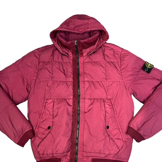 Stone Island Burgundy Garment Dyed Crinkle Reps NY Down Puffer Coat