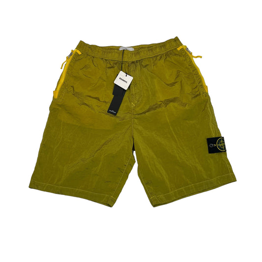 Stone Island Yellow Patch-Logo Nylon Metal in Econyl Regenerated Nylon Shorts