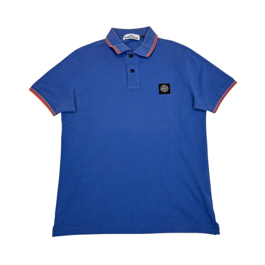 Stone Island Blue with Orange Stripes Patch Logo Polo Shirt