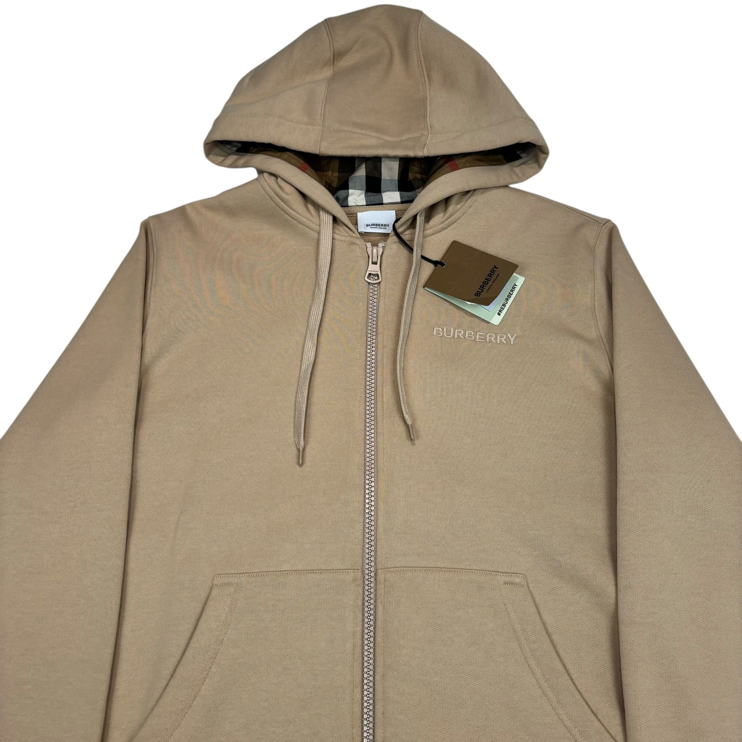 Burberry Beige Zip Up Logo Embroidery Hoodie