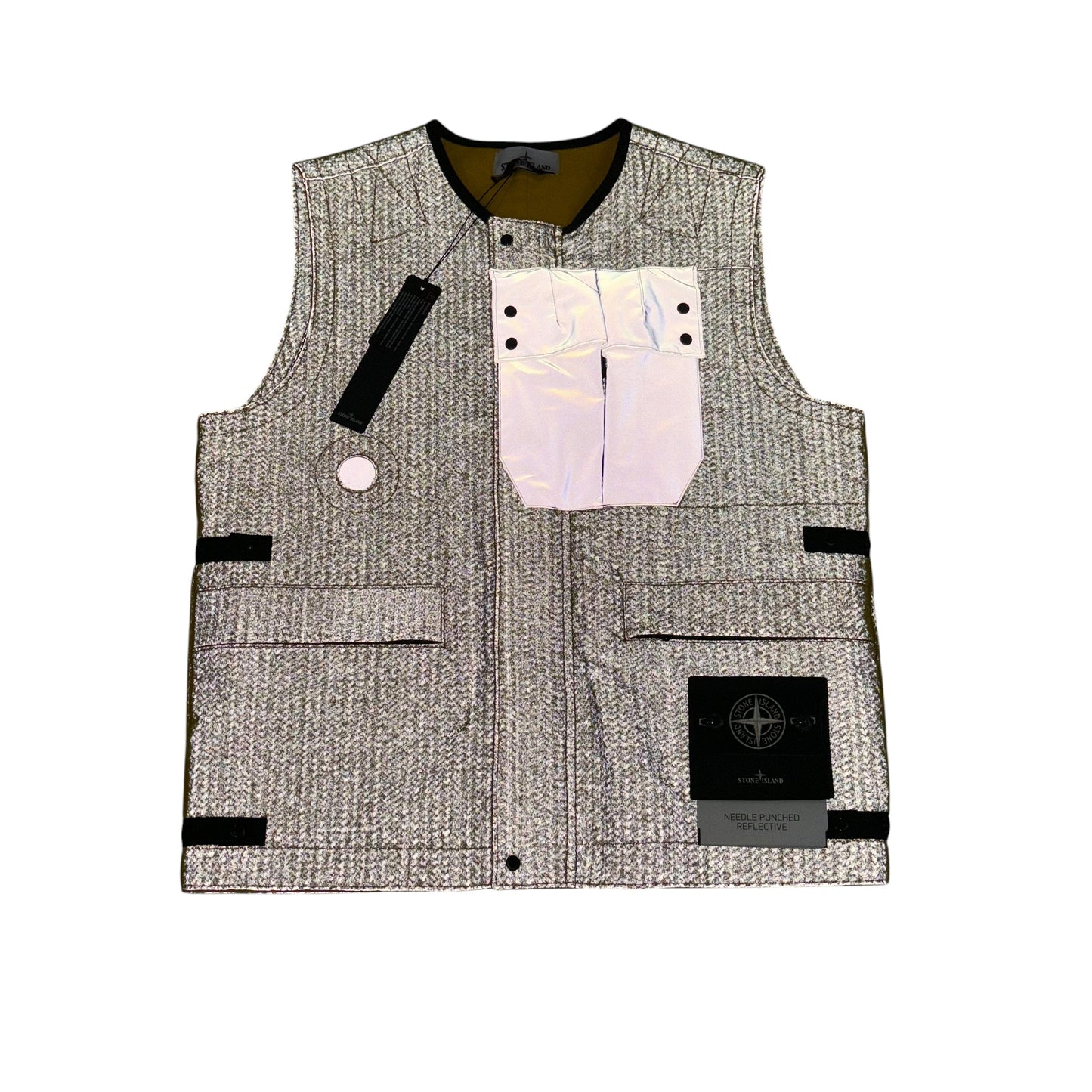 Stone Island Yellow Needle Punched Reflective Gilet