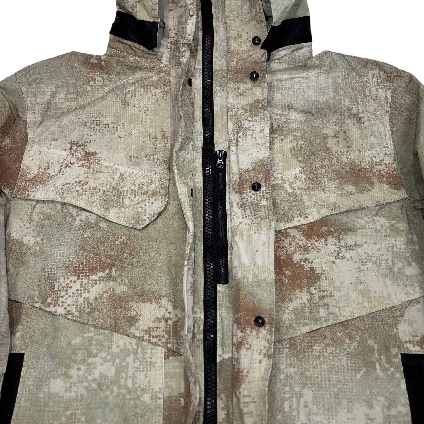 Stone Island Desert Tan Dissolving Grid Camo on Econyl Regenerated Nylon with Hidden Hood Jacket