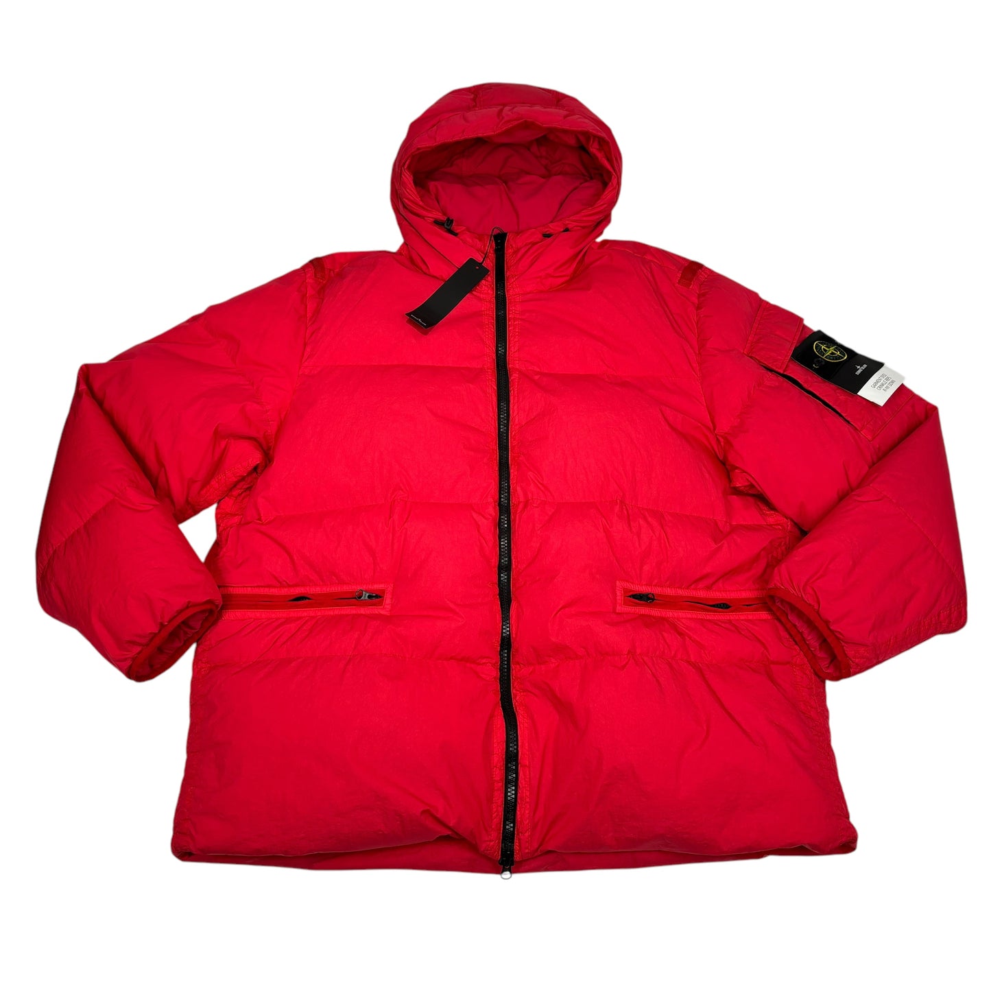 Stone Island Red Garment Dyed Crinkle Reps R-NY Down Coat