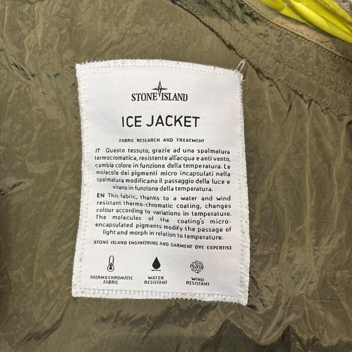 Stone Island Green/Yellow Ice Jacket with Removable Fodera Staccabile Lining Jacket