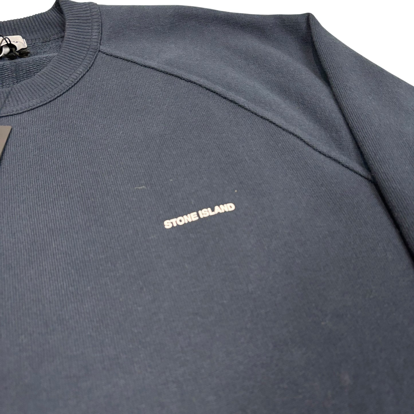 Stone Island Navy Blue Logo-Appliqué Spell Out Thick Cotton Crewneck Jumper