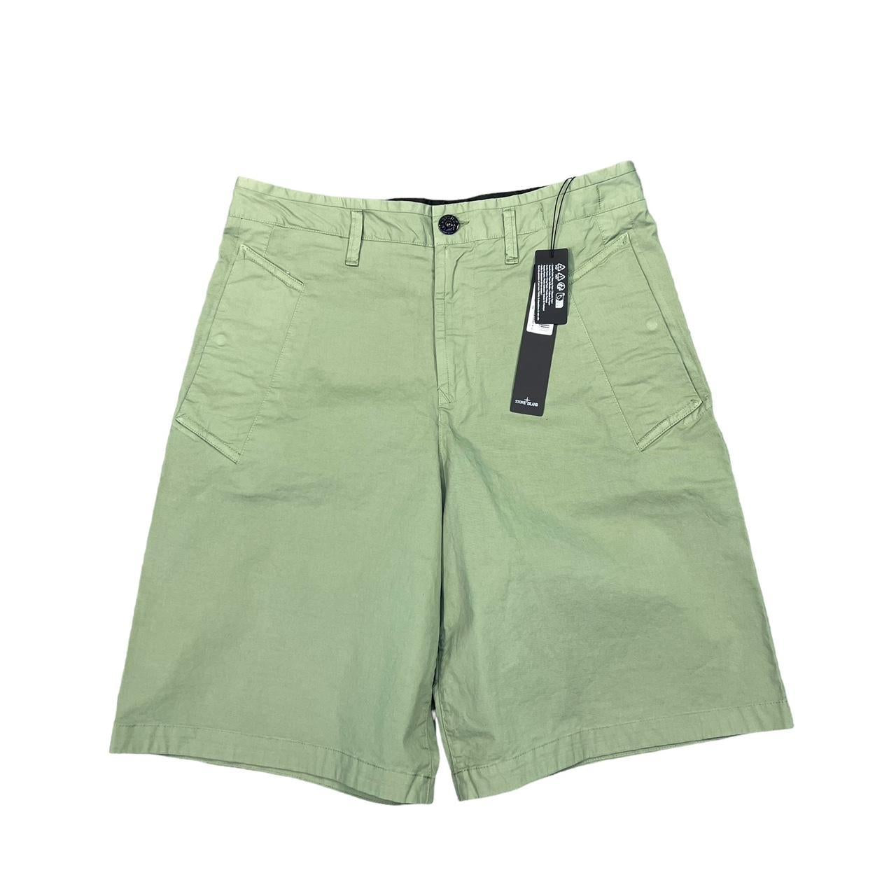 Stone Island Sage Green Wide-Leg Cotton Bermuda Shorts