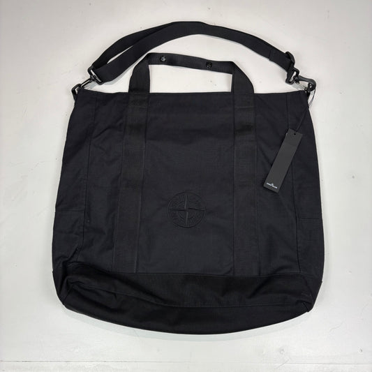 Stone Island Black Large Logo Embroidery Tote Bag