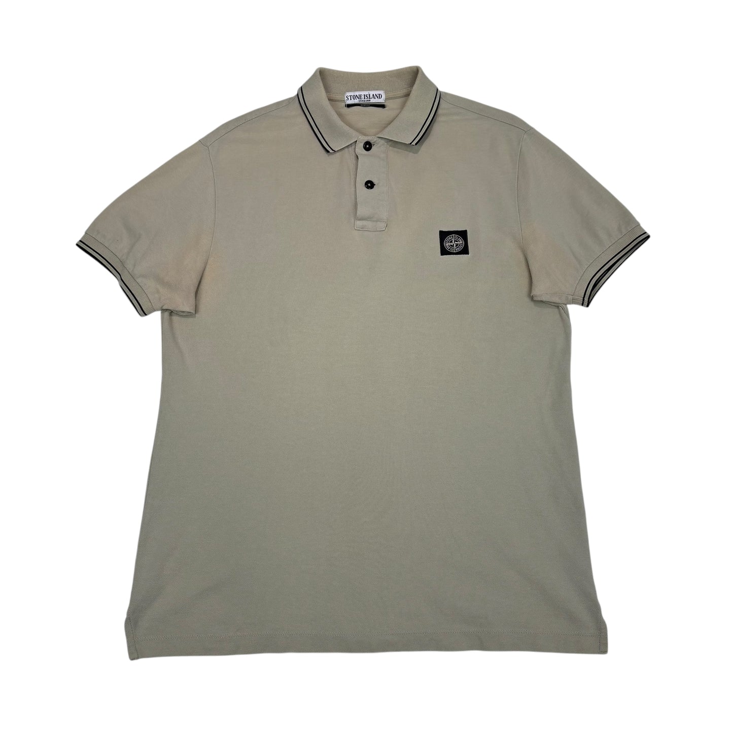 Stone Island Beige with Black Stripes Patch Logo Polo Shirt