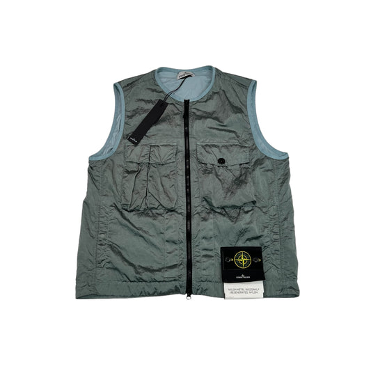 Stone Island Avio Blue Nylon Metal In Econyl Regenerated Nylon Front Badge Gilet