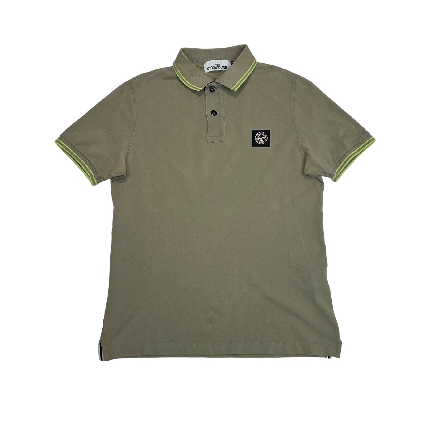 Stone Island Siege Green Patch Logo Striped Polo TShirt