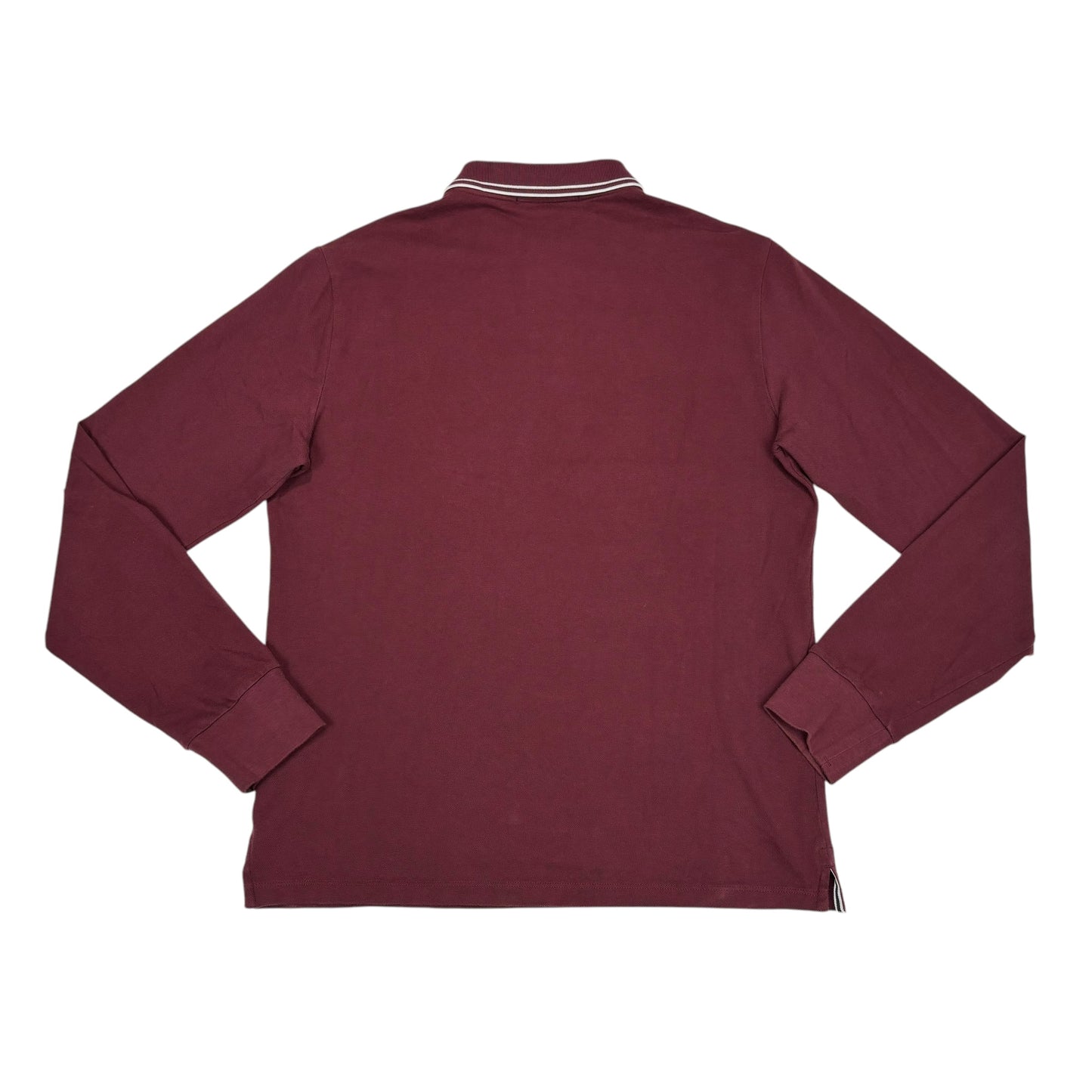 Stone Island Burgundy Long Sleeved Striped Box Logo Polo Shirt